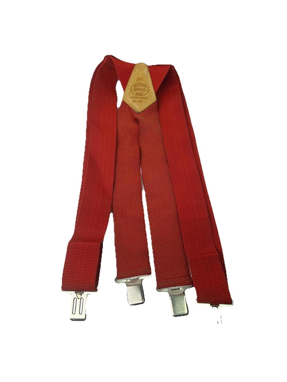 Nicholas 110 RED Suspenders Heavy Duty Nickel Plated Clasps, Made In American